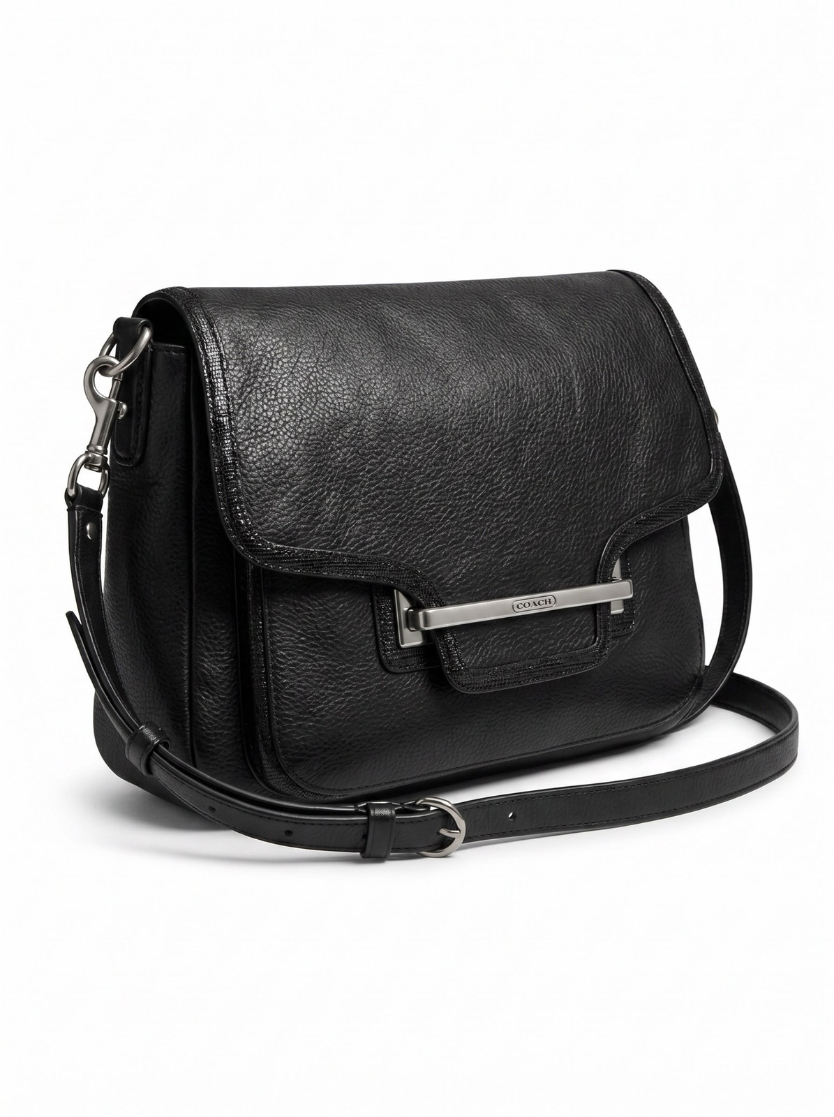 Vtg Coach Taylor Black Smooth Leather Flap Grunge Crossbody Shoulder Bag F-27481